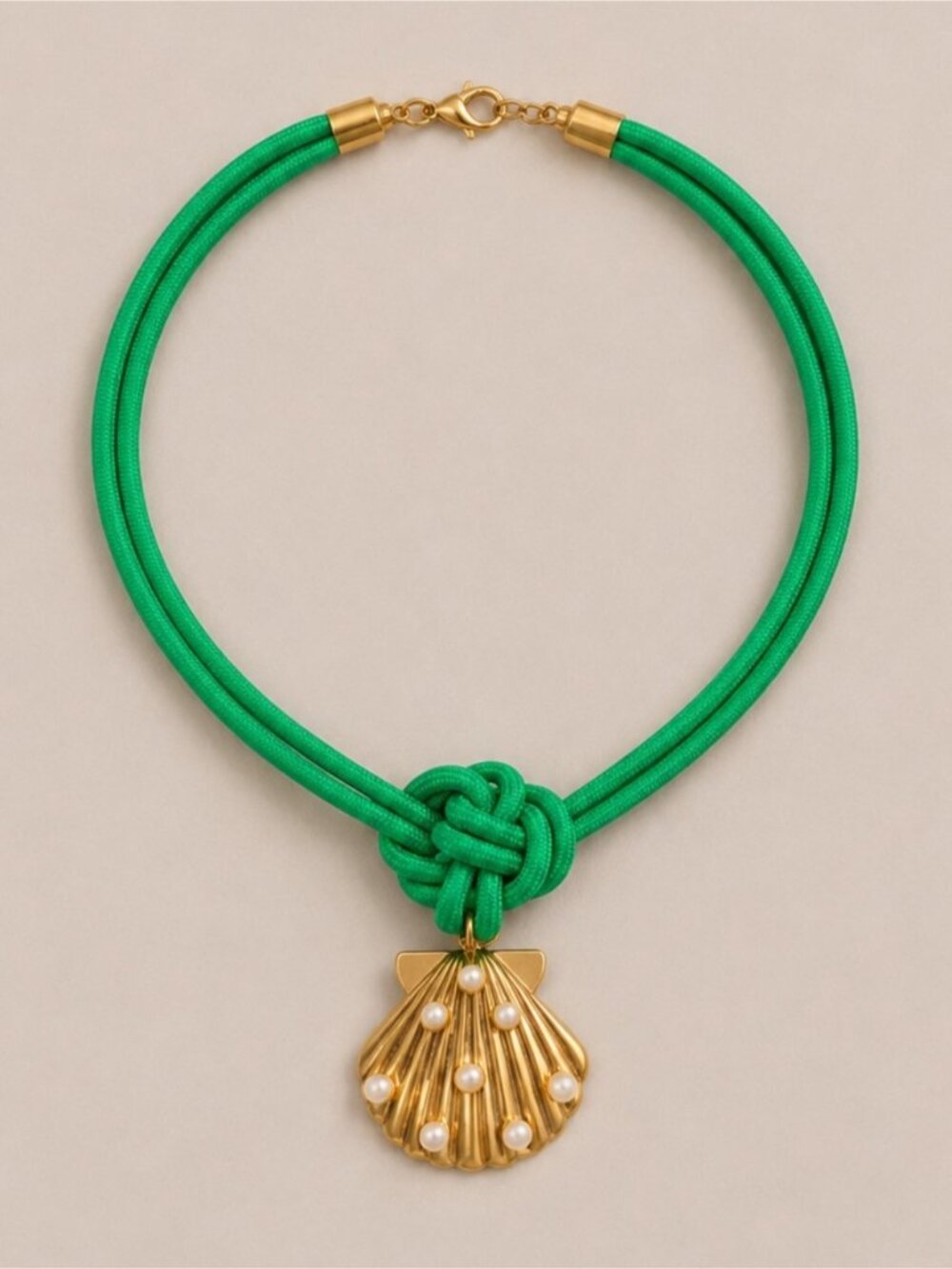 New! Coastal Colorful Green Shell Cord Necklace NWOT